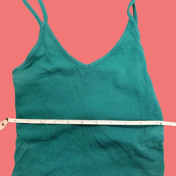 💚 PacSun Basics Teal Ribbed Lettuce Hem Crop Tank (XS) - Picture 3 of 6